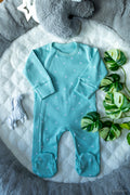 Outseam Sleepsuit Zipper - Mint — soft cotton baby sleepsuit with outward seams